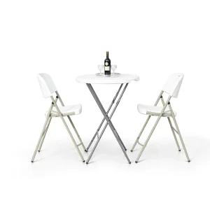 80CM Folding Dining High Bar Table 110CM White Plastic Foldable Round Table for Party