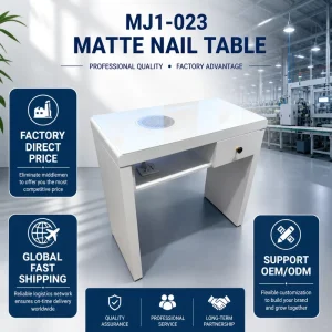 80cm Matte Manicure Table with Built in Dust Collector Professional Single Nail Desk Customizable Salon Furniture