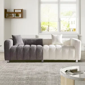 83.46 Inch Bubble Velvet 3 Seater Sofa with Metal Legs 2 Pillows for Living Room Bedroom