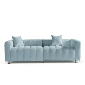 84 Inch Modern Velvet Upholstered Piano Key Tufted 3 Seater Sofa for Living Room Office Mall Villa