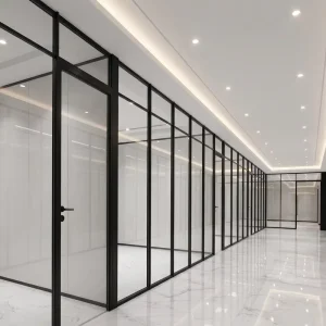 84mm Wall Thickness 32mm Slim Aluminum Frame One Integrated School Hospital Shopping Mall Commercial Single Glass Partition