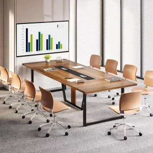 8FT Commercial Conference Table for 10 People Large Meeting Table Cable Management Modern Design for Home Office Living Room