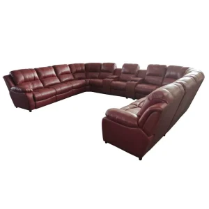 9 Seater Big U Shape Soft Comfortable Home Theater Living Room Furniture Maroon Color Top Grain Genuine Leather Sofa Set
