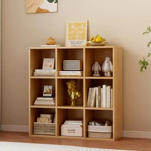 9 cube Storage Rack Bookcase Wooden 3 layer Floor standing Open Bookshelf Suitable For Home And Office Display Cabinet Oak