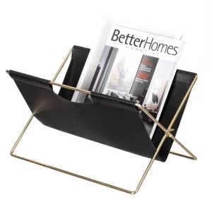 9 in Black Leather Foldable Magazine Rack Book Basket and Newspaper Holder for Living Rooms and Home Offices
