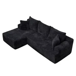96″ Black Frameless Boneless Cloud Sectional Sofa L Shaped Left Chaise Soft Vacuum Compressed Couch for Living Room Apartment