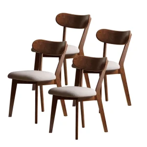 A Set of 4 Oak Wood Dining Chair Retro Italian Wooden Backrest Chair Simple Restaurant Stool for Home Cafe and Commercial Use