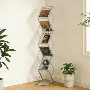 A4 Aluminum Alloy Folding Data Display Rack Floor Standing Magazine Rack Newspaper Promotion Display Rack Exhibition Storage