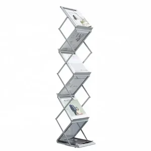 A4 Floor Standing Foldable Acrylic Metal Magazine Display Rack Metal Magazine Brochure Holder