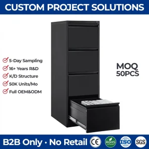 A4 Letter Size 4 Drawer Metal Filing Cabinet Lockable Vertical Steel Filing Pedestal for Office School Use