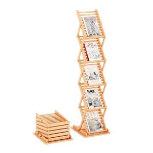 A4 Size Foldable Bamboo Magazine Rack for Trade Show A3 Portable Pop up Display Stand Floor Standing Magazine Rack Book Shelf
