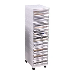 A4 Size Movable Steel Reinforced Plastic Drawer Organizer Large Capacity Adjustable Storage for Office Home Use Light Gray/White