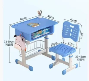 ABS Desktable Adjustable Height Steel Primary School Desk Chair Set