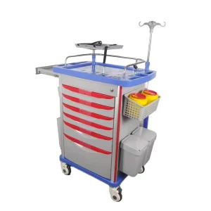 ABS Emergency Hospital Trolley with Drawers Trash Can and Medication Crash Cart Medicine Trolley