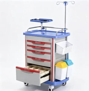 ABS Emergency Medical Trolley Multifunctional Hospital Crash Cart Medicine Drug Delivery Trolley With IV Pole Silent Wheels
