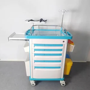 ABS Hospital Crash Cart Emergency Medical Trolley With Drawer Storage and Defibrillator Shelf for ICU