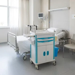 ABS Hospital Rescue Trolley Portable Medical Emergency Crash Cart Drawers IV Pole Blue 50 lb Load Capacity
