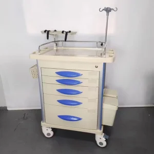 ABS Medical Emergency Cart Hospital Crash Trolley With Central Lock IV Pole and Oxygen Cylinder Holder