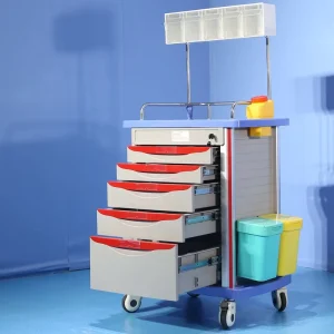 ABS Medical Emergency Trolley Hospital Crash Cart with Drawers & IV Pole