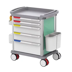 ABS Medical Equipment Hospital Emergency Treatment Cart Trolley with 4 Wheels ABS Material for Giving Medicine