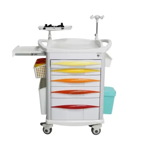 ABS Plastic Clinic Crash Cart Hospital Emergency Trolley Instrument for Medicine Diagonal Brake Medical Record for Emergency Use