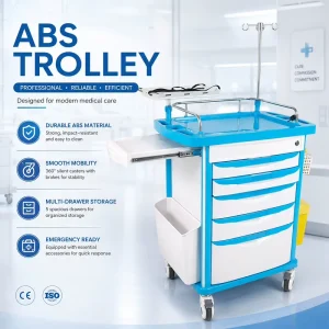 ABS Plastic Emergency Trolley Medical Crash Cart with Drawers for Hospital Clinic Emergency Room Furniture