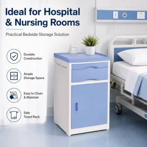 ABS Plastic Hospital Bedside Cabinet Medical Storage Locker with Silent Wheels for Patient Room Furniture