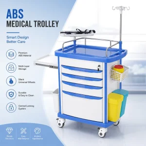 ABS Plastic Medical Emergency Cart Trolley with Drawers Hospital Furniture for ICU Clinic and Emergency Room
