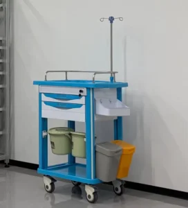 ABS Plastic Nursing Cart Medicine Trolley with Sliding Side Shelf and Waste Bins for Clinic