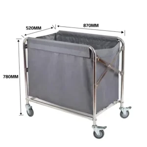 AF08155A Hotel Room Service Foldable Stainless Steel 4 Wheel Laundry Dirty Cloth Cart Cleaning Cart