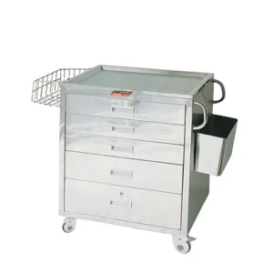 AM SAT002 Hospital Medical 304 Stainless Steel with Wheels First Aid Anesthesia Trolley Cart