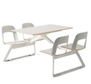 ANSI/BIFMA Standard Commercial Dining Table 4 Chair Set Steel Frame Durable Rectangular Wood Top Contemporary Mall School Hotel