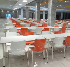ANSI BIFMA Standard Commercial Restaurant Furniture Modern Steel Rectangular Dining Table Chair Set for Hotel Villa School