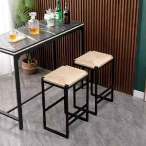 ATUNUS Contemporary Fabric Woven Backless Bar Stools with Metal Frame and Footrest for Kitchen Counter