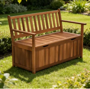 Acacia Teak Wood Outdoor Storage Bench Seat Container for Patio Garden Balcony Yard Store Garden Tools
