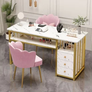 Acetone Resistant Nail Tables with Metal Frame and Beauty Storage Boxes
