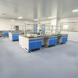 Acid Resistant C frame Wood Steel Lab Island Bench with Epoxy Resin Top for School and Hospital Commercial Laboratory Furniture