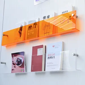 Acrylic Bookshelf Orange Acrylic Display Shelf Minimalist Style Bookstore Decor Wall Bookshelf
