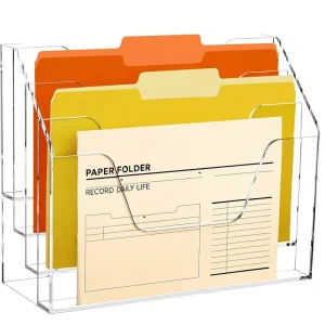 Acrylic Clear Storage Box Desk File Mail Organizer Wall Mounted 4-Tier Polished Adhesive Hooks X2 Office Magazine Rack
