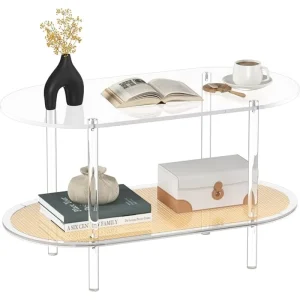 Acrylic Coffee Table 2 Tier Clear Center Table Modern Low Tea Table for Living Room Office Reception Easy Assembly