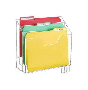 Acrylic File Folder Holder, Clear Wall Hanging Magazine Rack, Desktop Large Vertical Tiered File Holder for Office and Home