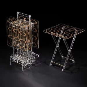 Acrylic Folding Tray Table Square Tea Table Set Acrylic Coffee Table with Gold Arabic Calligraphy
