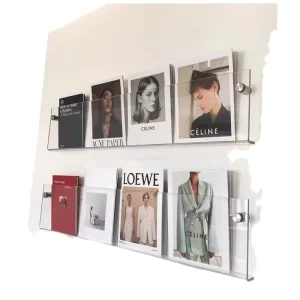Acrylic Highly Transparent Punch-Free Wall-Mounted Bookshelf Magazine Display Rack for Children’s Picture Book Storage
