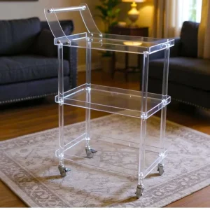 Acrylic Modern Bar Cart with 4 Lockable Wheels Clear Serving Cart with Wine Rack and Glass Holder Hotel & Kitchen Use