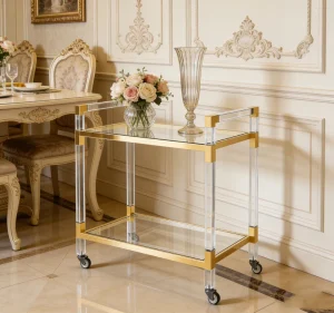 Acrylic Modern Luxury Gold Assembled Service Trolley Food Cart Hotel YM F0581
