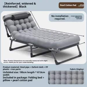 Adjustable 4-Position Reclining Oxford Material Metal Frame Foldable Portable Camp Bed for Outdoor Camping Park & Beach Use