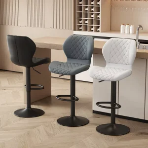Adjustable Bar Stools with Durable Synthetic Leather Backrests for Restaurants and Living Rooms