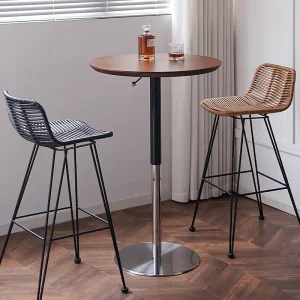 Adjustable Bar Table MDF Walnut Natural Wood Top Stainless Steel Base Nordic Cafe Home Furniture Waterproof Height Adjustable