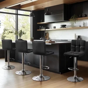 Adjustable Counter Height Bar Stools Set 360 Degree Swivel Faux Leather Metal Frame Dining Room Island