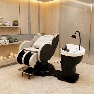 Adjustable Electric Massage Shampoo Chair Modern Waterproof PU Leather Stainless Steel Frame Commercial Hotel Bathroom Use